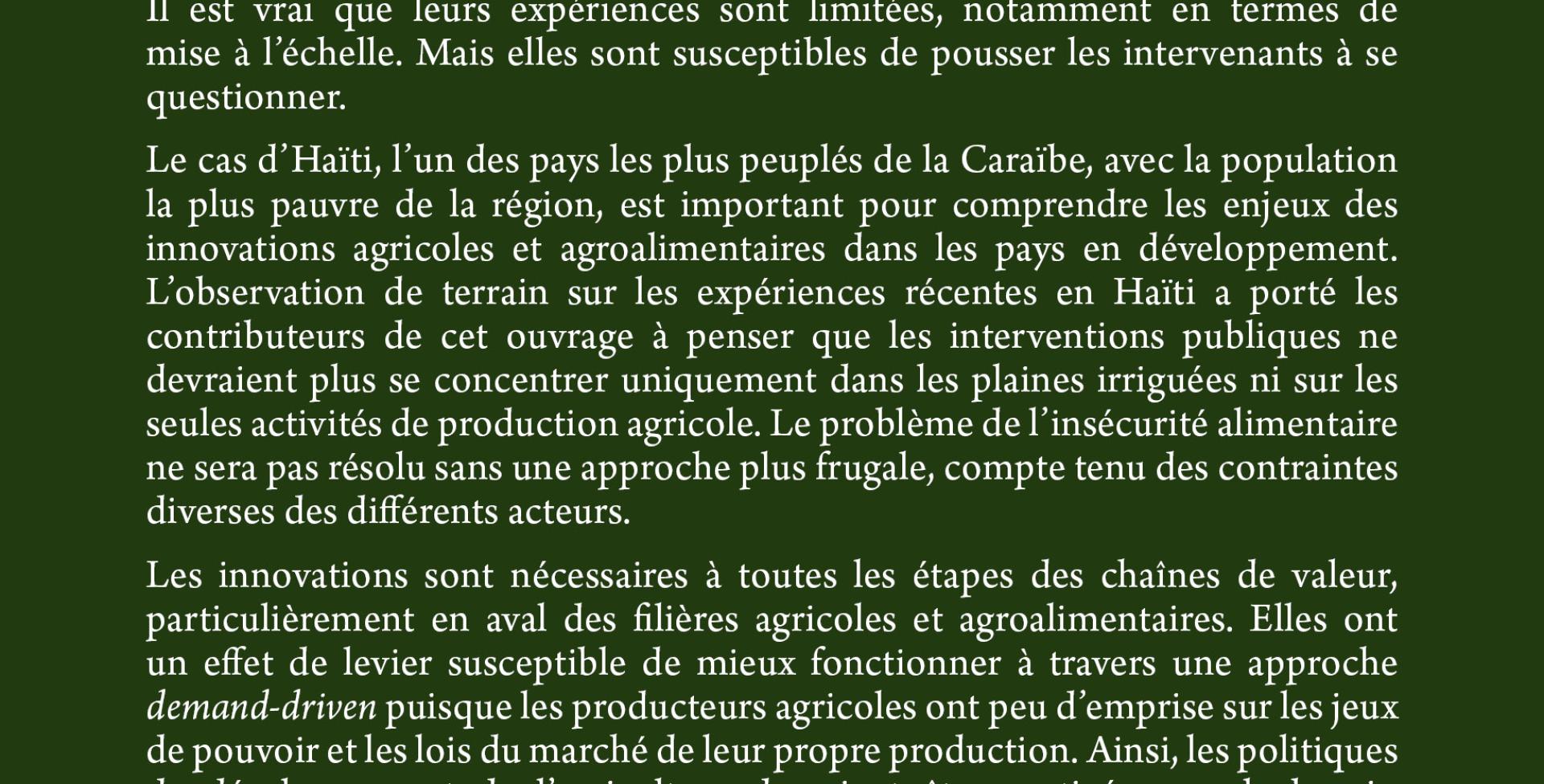 Innovations agricoles et agroalimentaires en Haïti